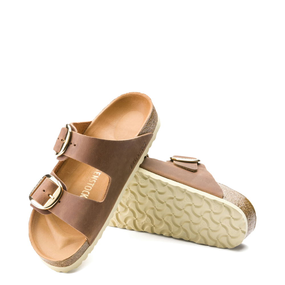 Side and bottom view of Birkenstock Arizona Oiled Leather big Buckle Sandal for women.