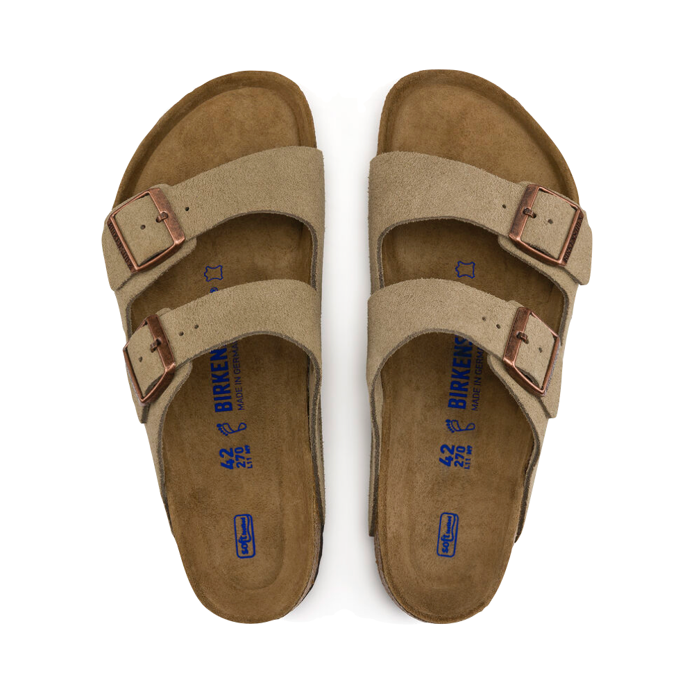 Birkenstock Arizona Suede Soft Footbed Sandal in Taupe