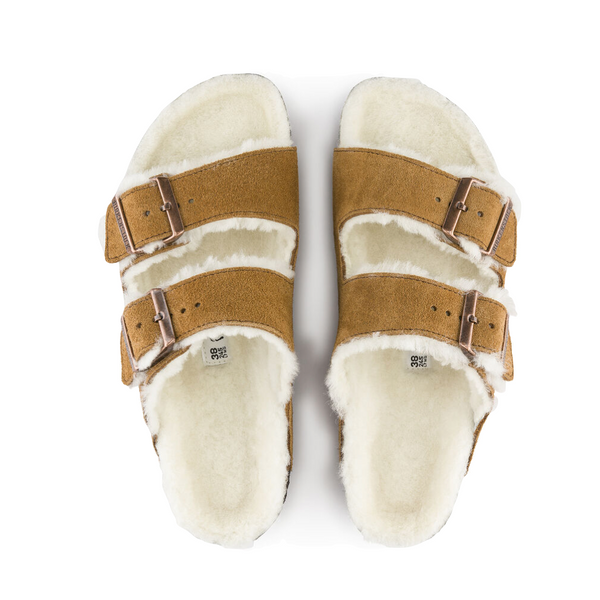 Birkenstock Women's Arizona Shearling Sandal in Mink Brown