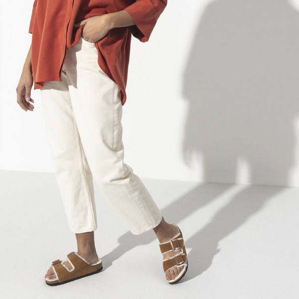 Birkenstock Women's Arizona Shearling Sandal in Mink Brown