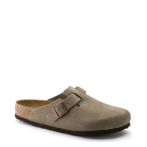 Birkenstock Women's Boston Suede Leather Soft Footbed Clog in Taupe