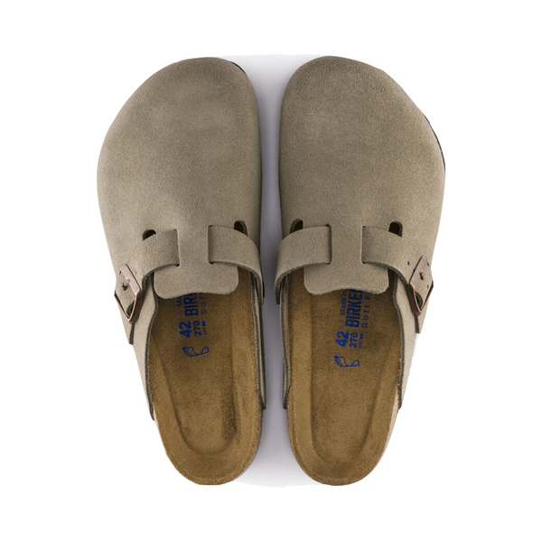 Birkenstock Women's Boston Suede Leather Soft Footbed Clog in Taupe
