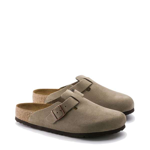 Birkenstock Women's Boston Suede Leather Soft Footbed Clog in Taupe