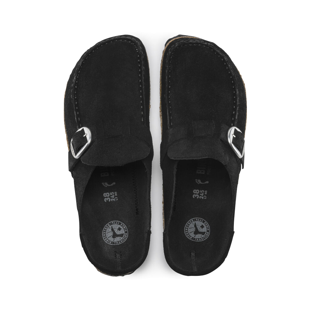 Top-down view of Birkenstock Buckley Suede Clog for women.