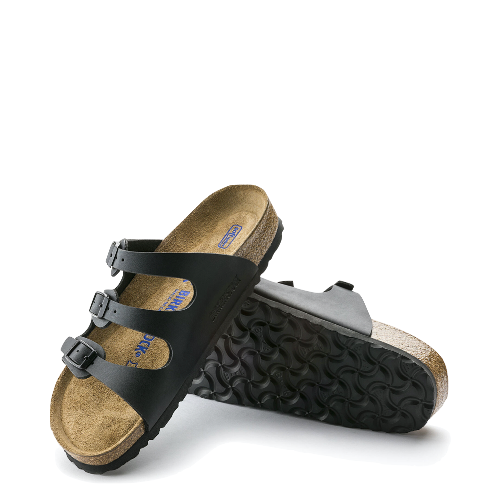 Top-down and bottom view of Birkenstock Florida Soft Footbed Birko-Flor Sandal for women.
