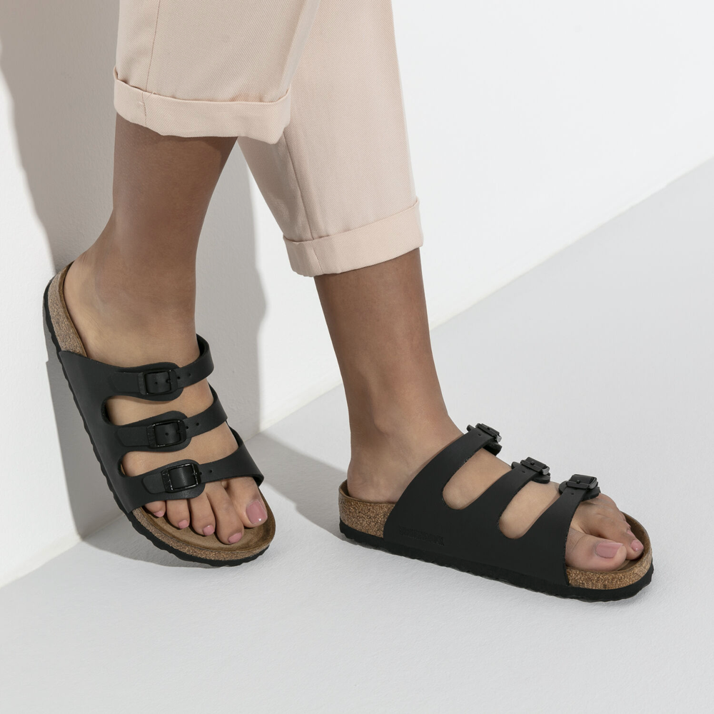 Model view of Birkenstock Florida Soft Footbed Birko-Flor Sandal for women.