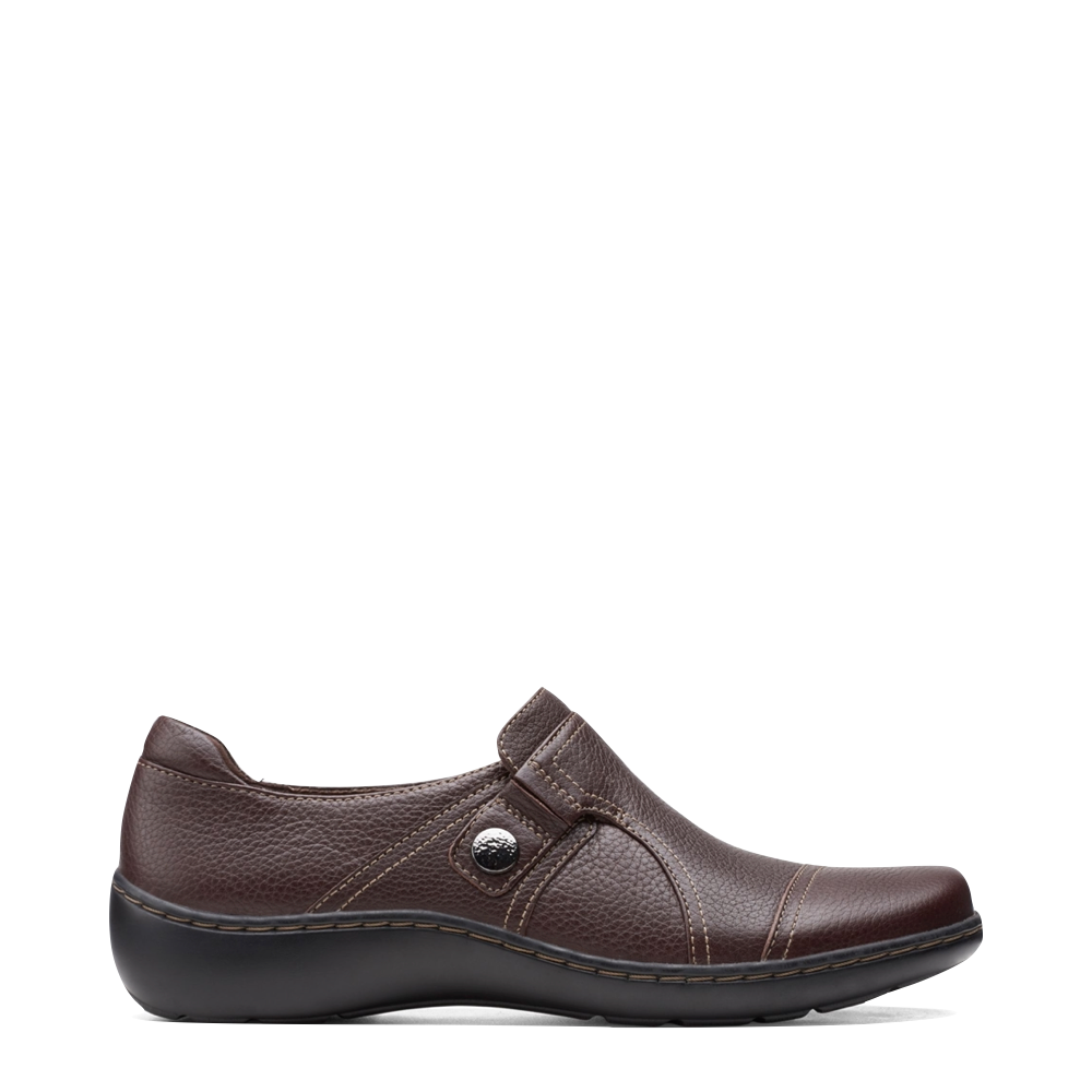 Clarks Women's Cora Poppy Tumbled Leather Slip On in Brown