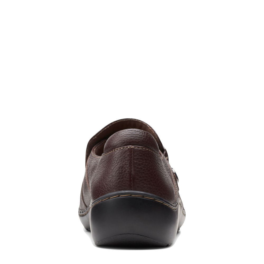 Back view of Clarks Cora Poppy Tumbled Leather Slip On for women.