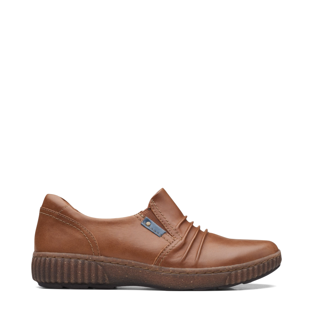 Clarks Women's Magnolia Faye Leather Slip On Shoe in Dark Tan