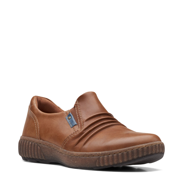 Clarks Women's Magnolia Faye Leather Slip On Shoe in Dark Tan