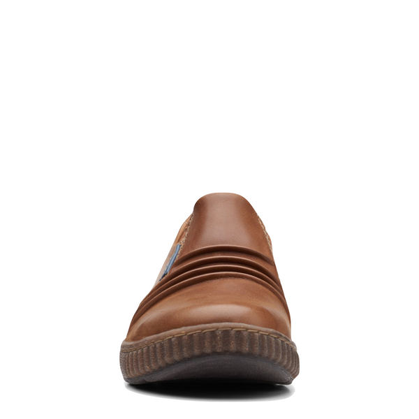 Clarks Women's Magnolia Faye Leather Slip On Shoe in Dark Tan