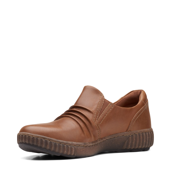 Clarks Women's Magnolia Faye Leather Slip On Shoe in Dark Tan