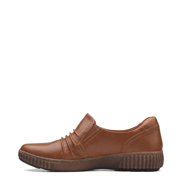 Clarks Women's Magnolia Faye Leather Slip On Shoe in Dark Tan