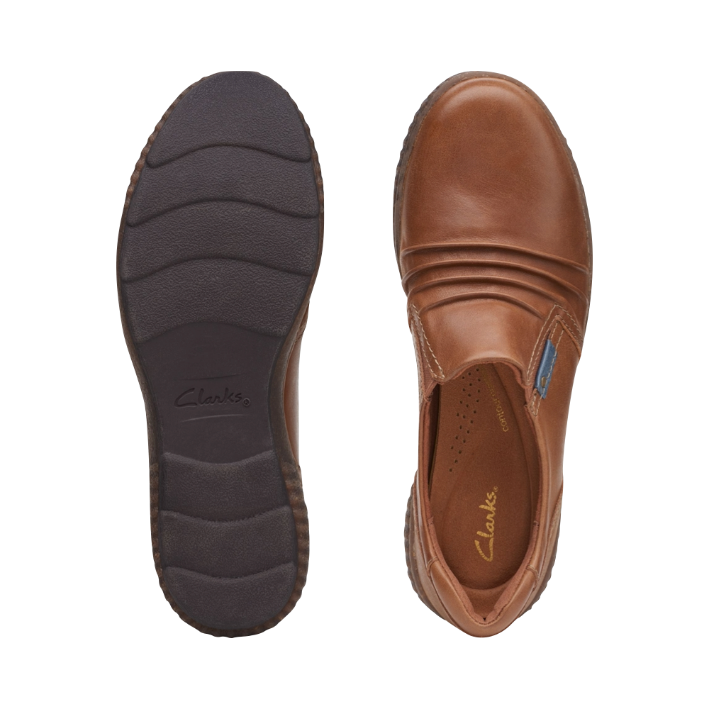 Clarks Women's Magnolia Faye Leather Slip On Shoe in Dark Tan