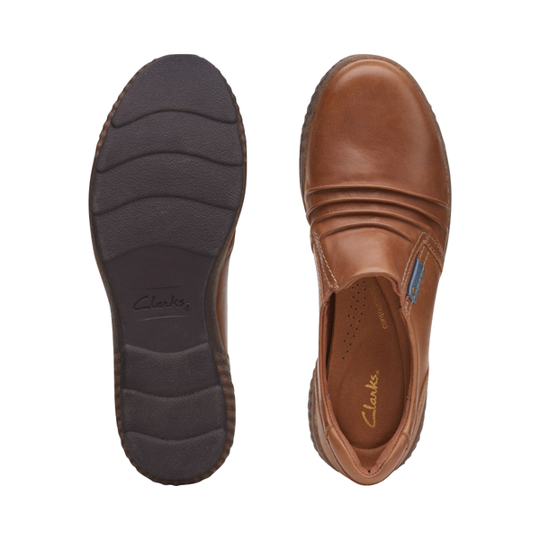 Clarks Women's Magnolia Faye Leather Slip On Shoe in Dark Tan