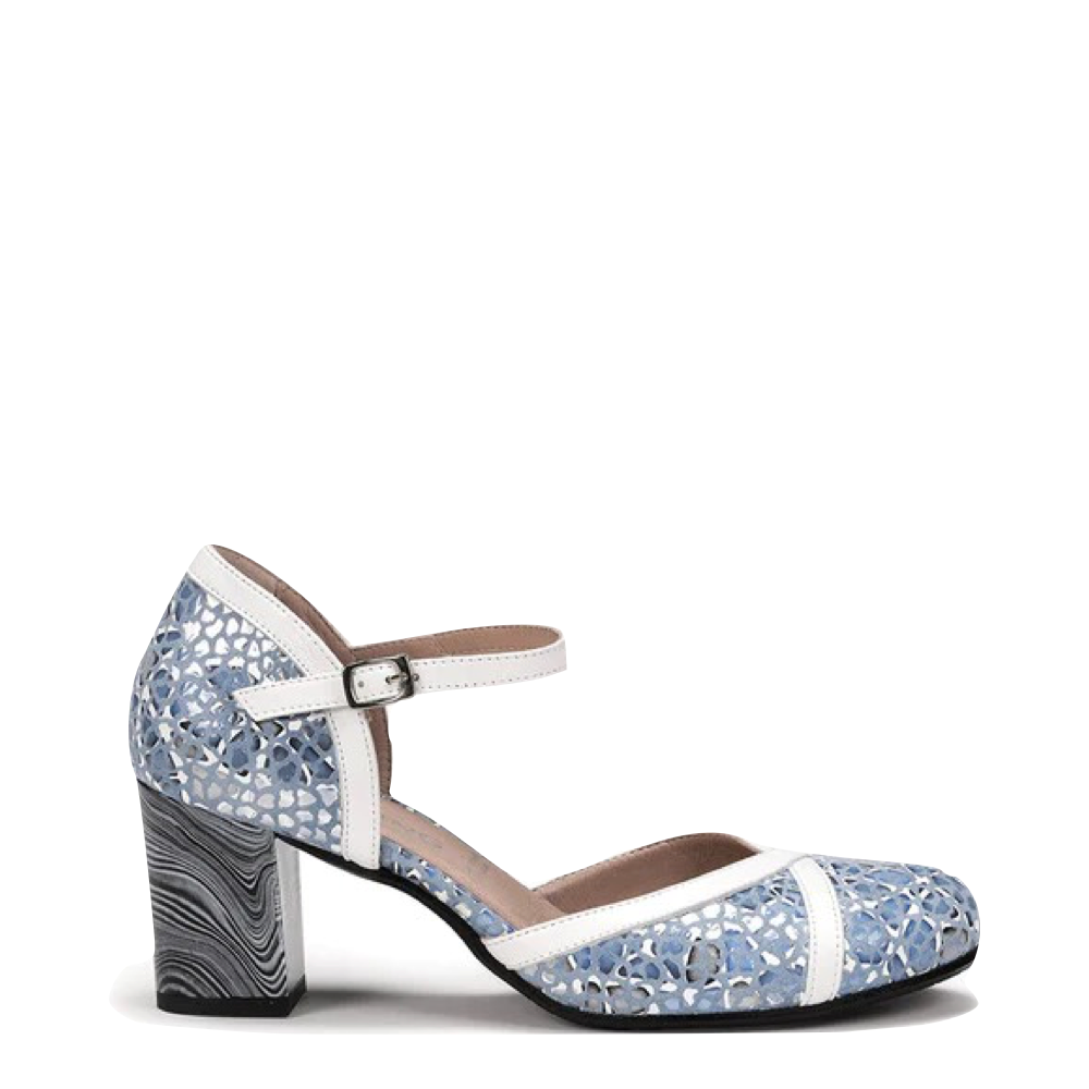 Dorking by Fluchos Women's Rodin Buckle Strap Heel in Blue Multi