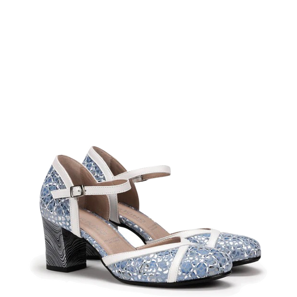 Dorking by Fluchos Women's Rodin Buckle Strap Heel in Blue Multi