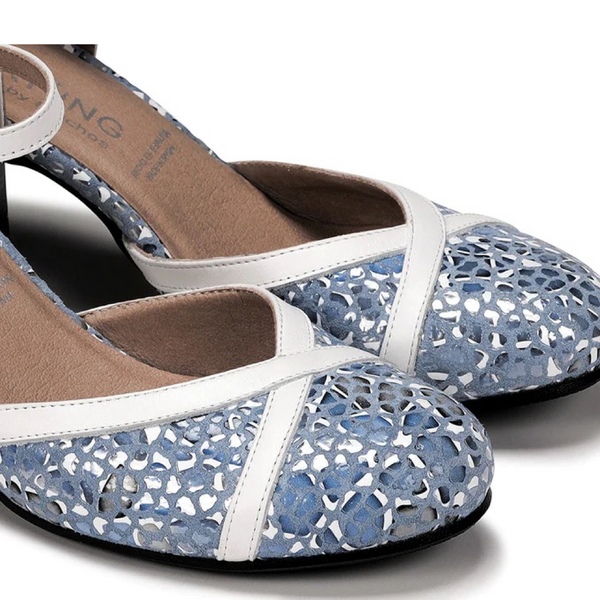 Dorking by Fluchos Women's Rodin Buckle Strap Heel in Blue Multi