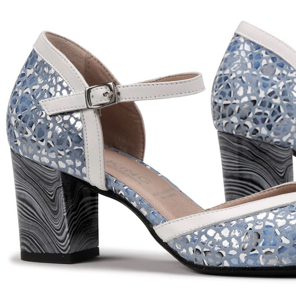 Dorking by Fluchos Women's Rodin Buckle Strap Heel in Blue Multi