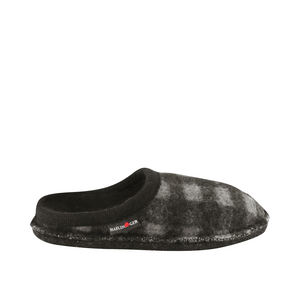 Haflinger Women's Plaid Soft Sole Wool Slippers in Black/White