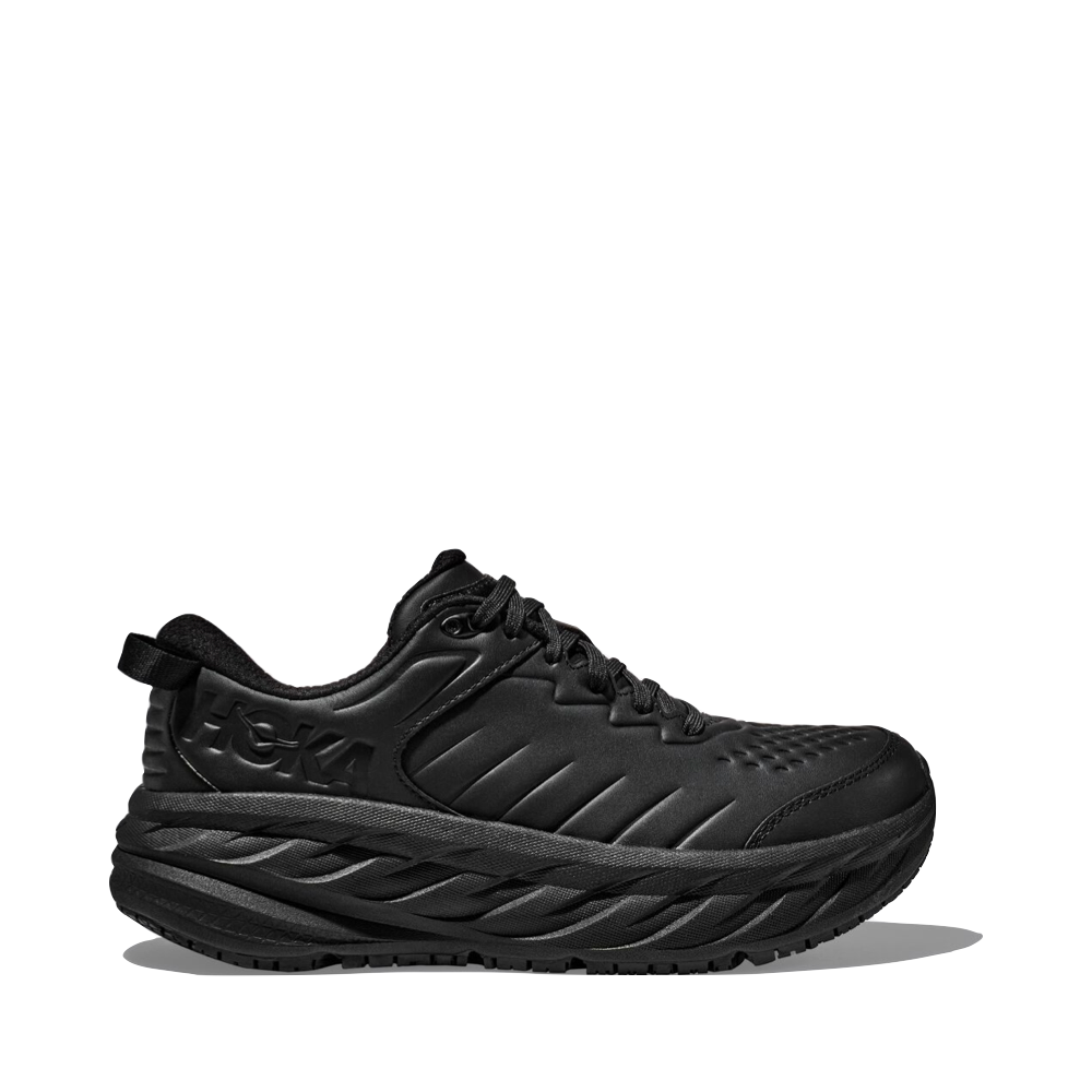 Hoka Men's Bondi SR Cushioned Leather Slip Resistant Work Shoes in Black