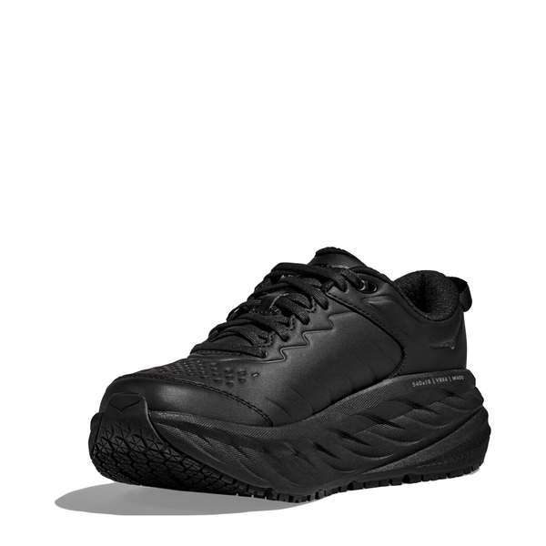 Hoka Men's Bondi SR Cushioned Leather Slip Resistant Work Shoes in Black