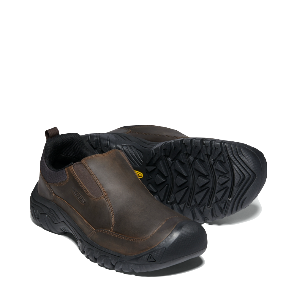 Mudguard and Toe and bottom view of Keen Targhee 3 slip on for men.