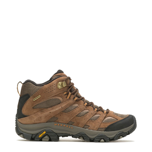 Side (right) view of Merrell Moab 3 Mid Waterproof Hiking Boots for men.