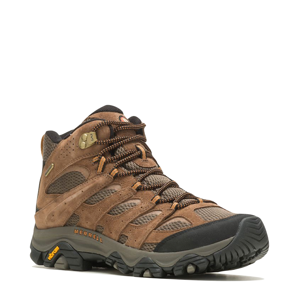 Mudguard and Toe view of Merrell Moab 3 Mid Waterproof Hiking Boots for men.