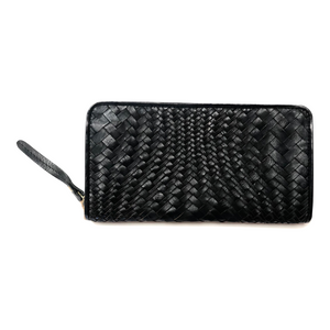 Milo Paolina Zippered Woven Leather Wallet in Black