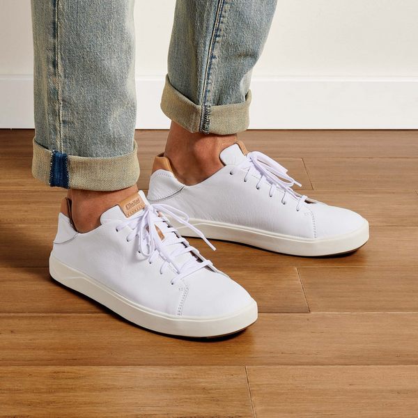 OluKai Men's Lae‘ahi Lī ‘Ili Leather Sneaker (White)