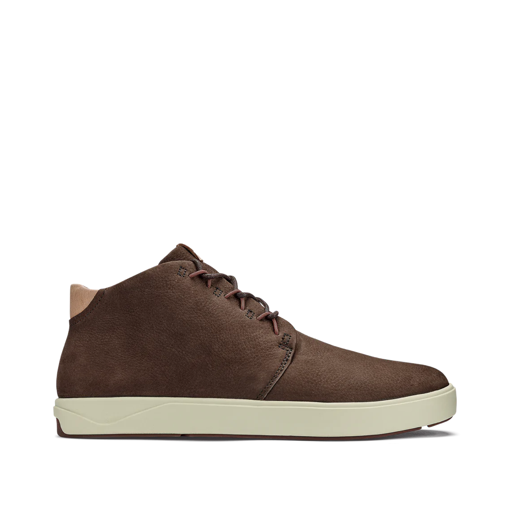 OluKai Men's Nānā Hele Waterproof Leather Lace Chukka Boot (Dark Wood Brown)