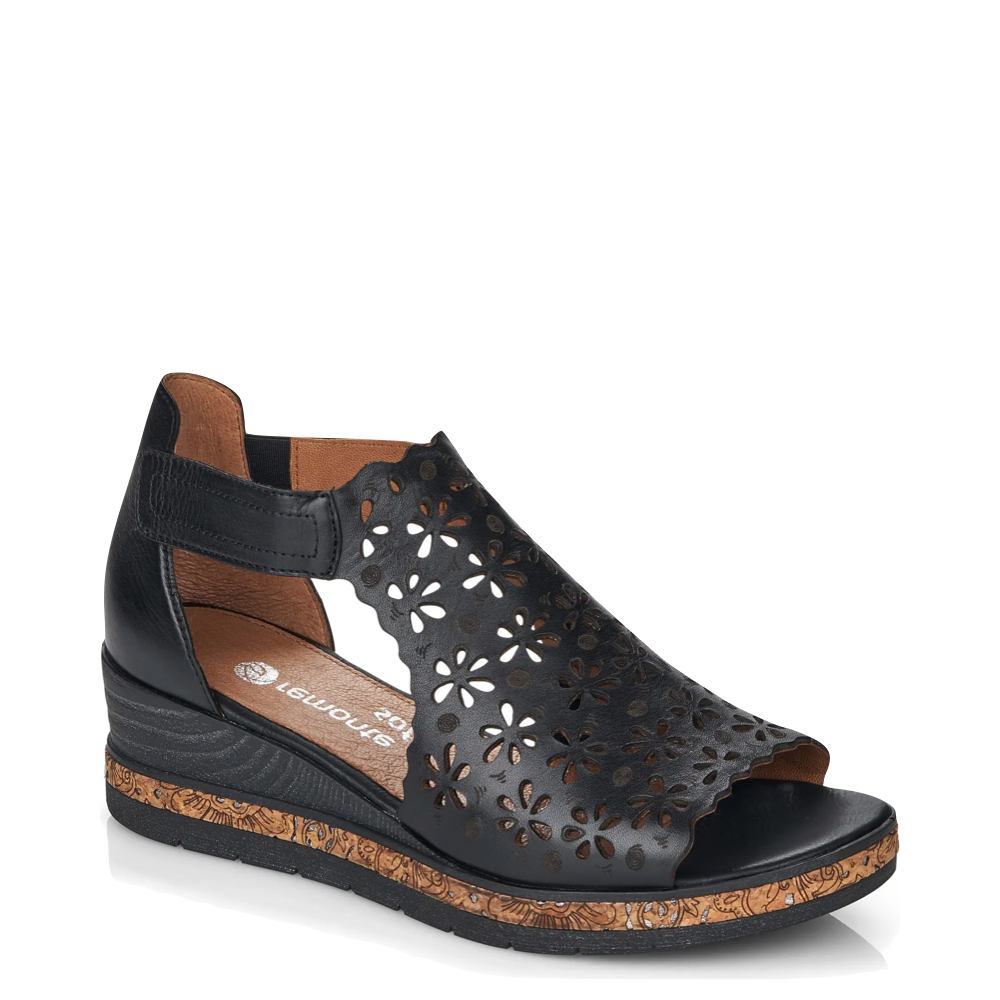 Remonte Women's Jerilyn 56 Perfed Wedge Sandal (Black)
