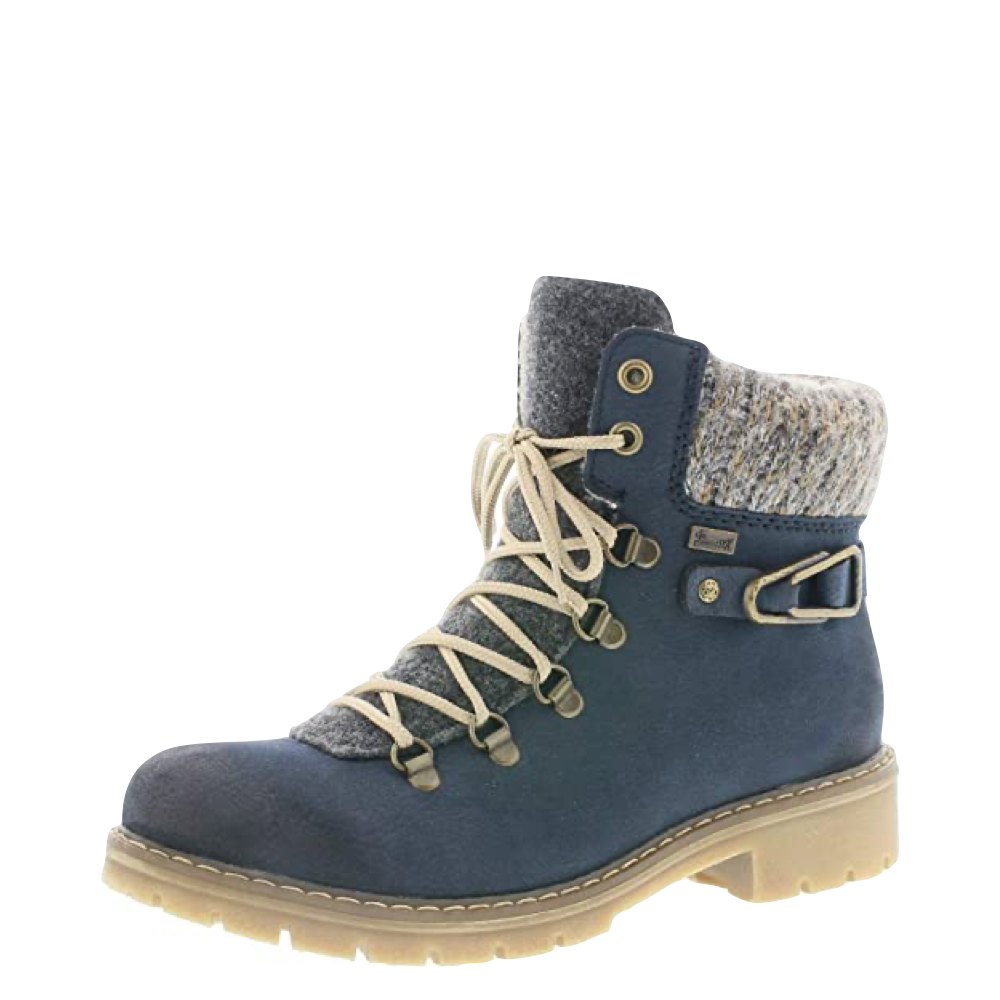 Rieker Women's Sabrina 31 Alpine Waterproof Knit Cuff Boot in Pazifik Blue