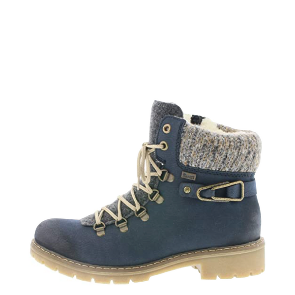 Rieker Women's Sabrina 31 Alpine Waterproof Knit Cuff Boot in Pazifik Blue