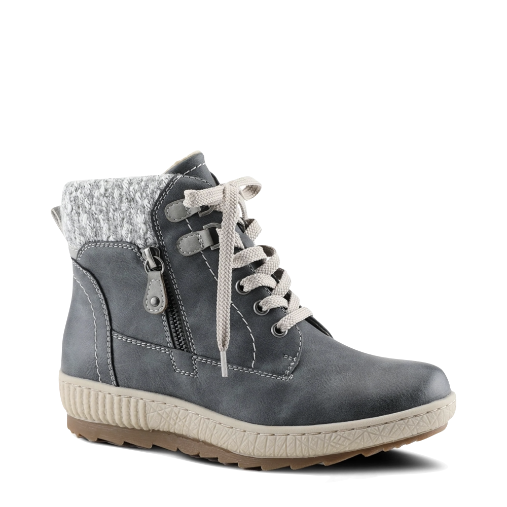 Mudguard and Toe view of Spring Step Relife Karlene Side Zip Lace Waterproof Boots for women.