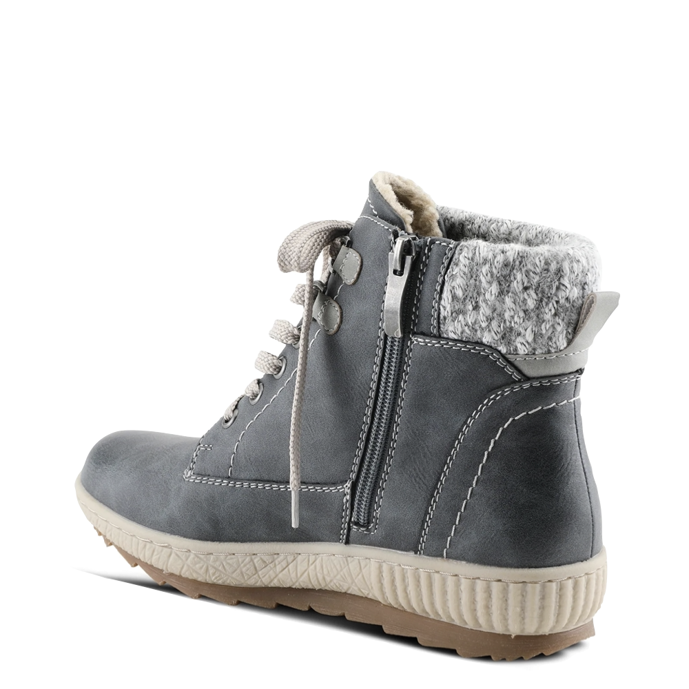 Heel view of Spring Step Relife Karlene Side Zip Lace Waterproof Boots for women.
