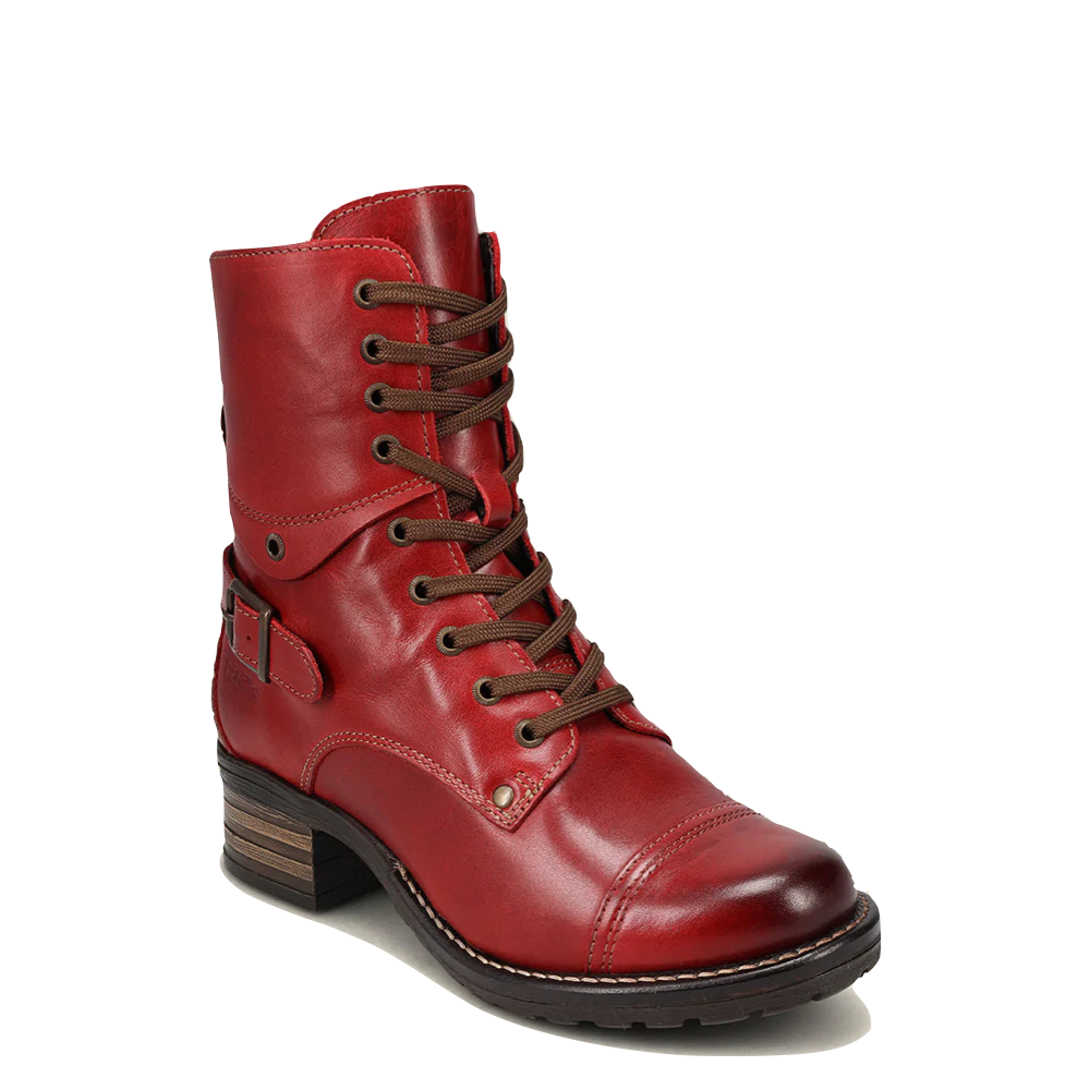 Taos Women's Crave Leather Side Zip Lace Boot (Red)