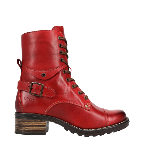 Taos Women's Crave Leather Side Zip Lace Boot in Red