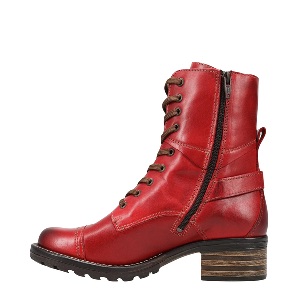 Taos Women's Crave Leather Side Zip Lace Boot in Red
