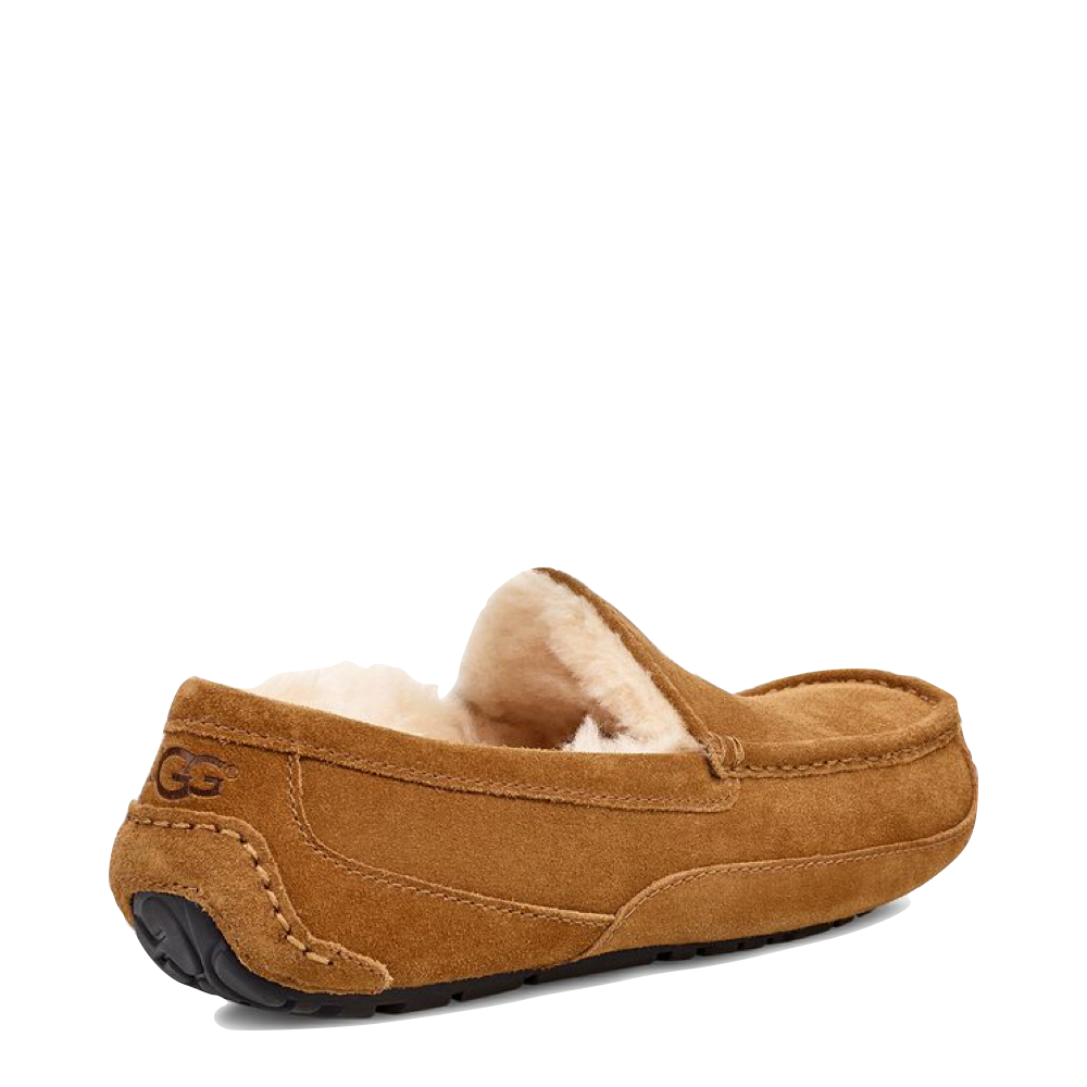 Heel view of Ugg Ascot Suede Moccasin Slipper for men.