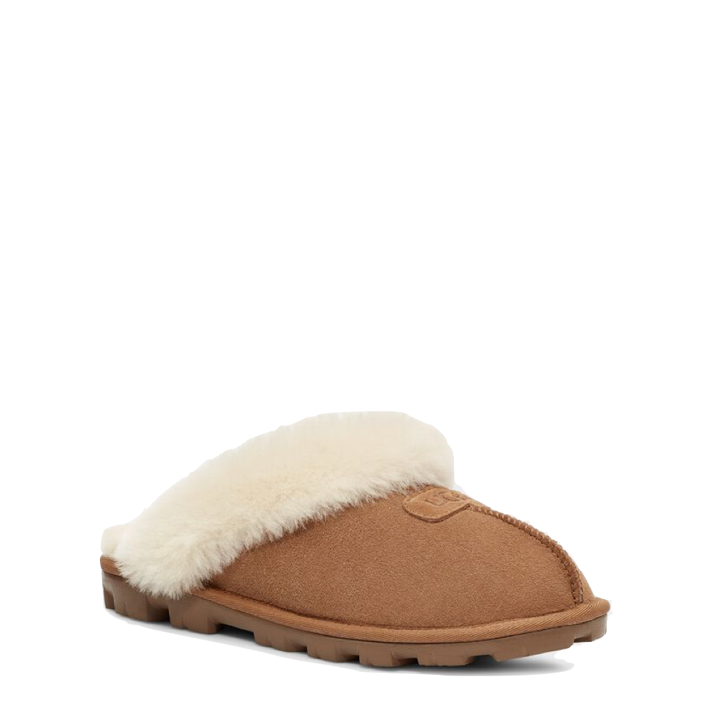Mudguard and Toe view of Ugg Coquette Sheepskin Slide Slipper for women.