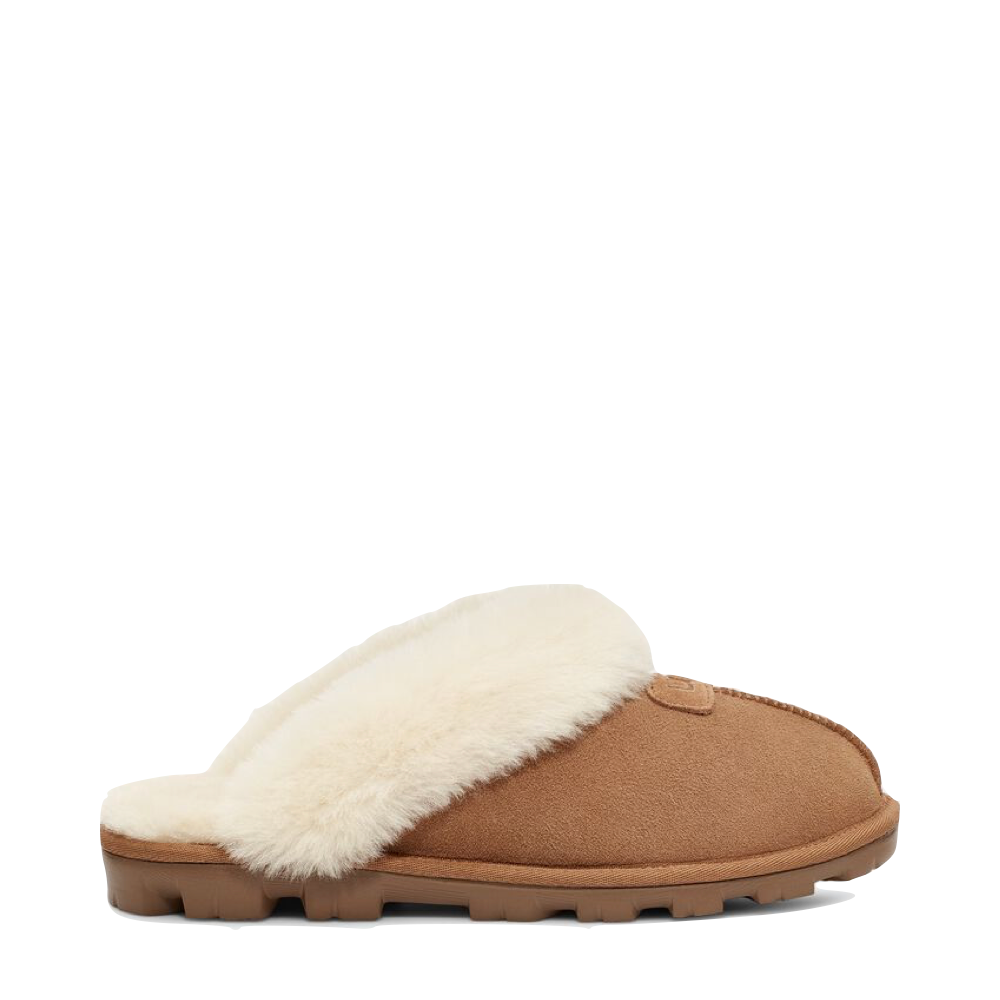 Side (right) view of Ugg Coquette Sheepskin Slide Slipper for women.