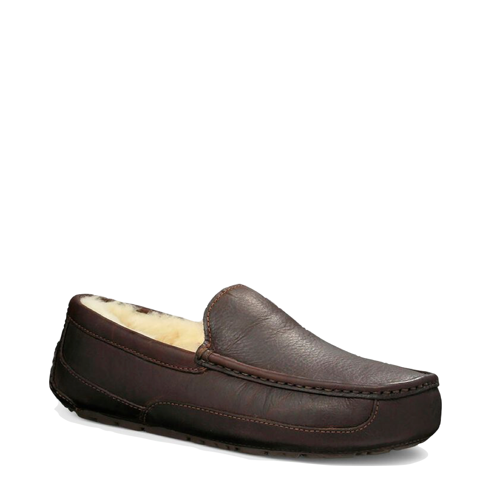 Mudguard and Toe view of Ugg Leather Moccasin Slipper.