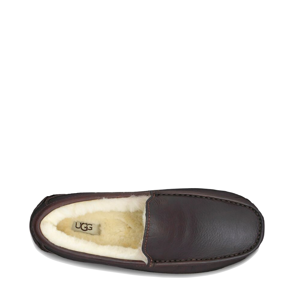 Top-down view of Ugg Leather Moccasin Slipper.