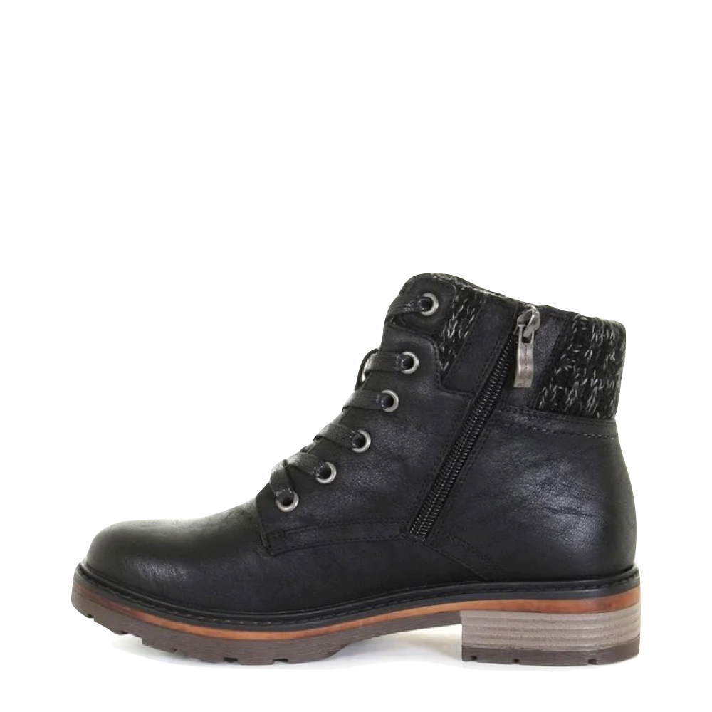Side (left) view of Wanderlust Amy Knit Cuff Waterproof Lace Boot for women.