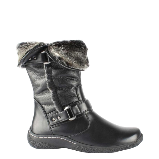 Side (right) view of Wanderlust Gabill Mid Waterproof Boot for women with top rolled down.